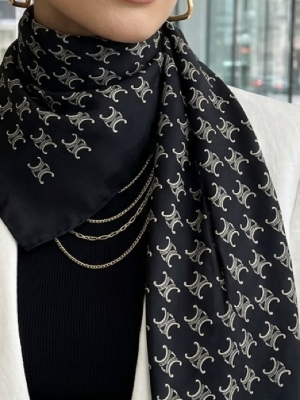 🆕 CELINE Black Logo Silk Scarf - Picture 2 of 6